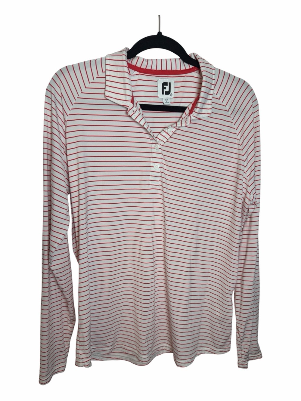 FootJoy Mens Long Sleeve Striped Collared Stretch Golf Polo White/Red Size XL